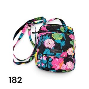 Vera Bradley Floral Quilted Cotton Crossbody Bag Black Pink Blue Mini Handbag